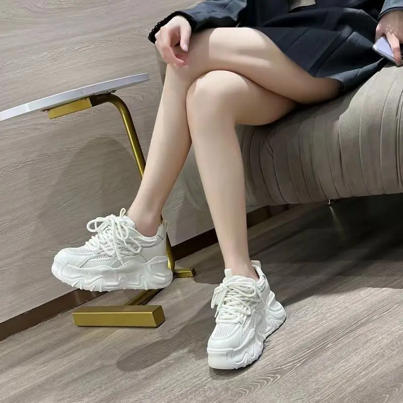 

Thick Sole Platform Sneakers for Women Breathable Mesh Upper 2025 Spring Korean Casual Walking Shoes