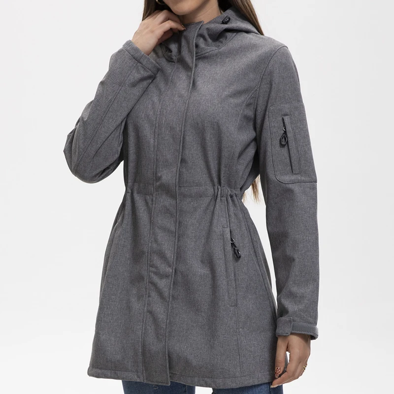 Outdoor Women's Hooded Softshell Jacket Cinched Waist Multi-Pocket Fleece Lined Autumn Winter Coat