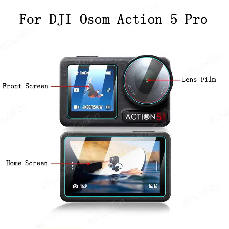 9H HD Tempered Glass Screen Protector  Lens Cap for DJI Osmo Action 5 Pro Anti-Scratch  Full Camera Protective Kit Accessories