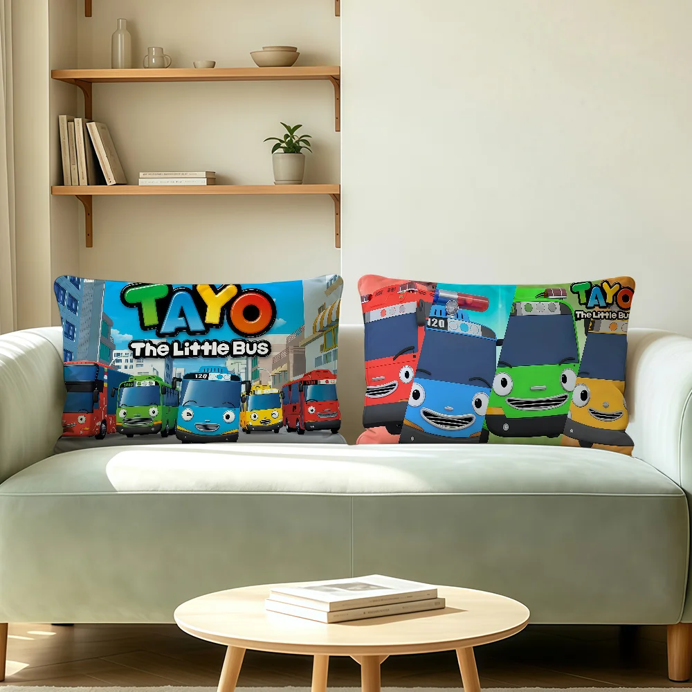 Cartoon T-Tayo The L-little Bus cushion cover Polyester Pillowcase Sofa Living Room Cushion Cover Bedroom Bedside or Home Decor