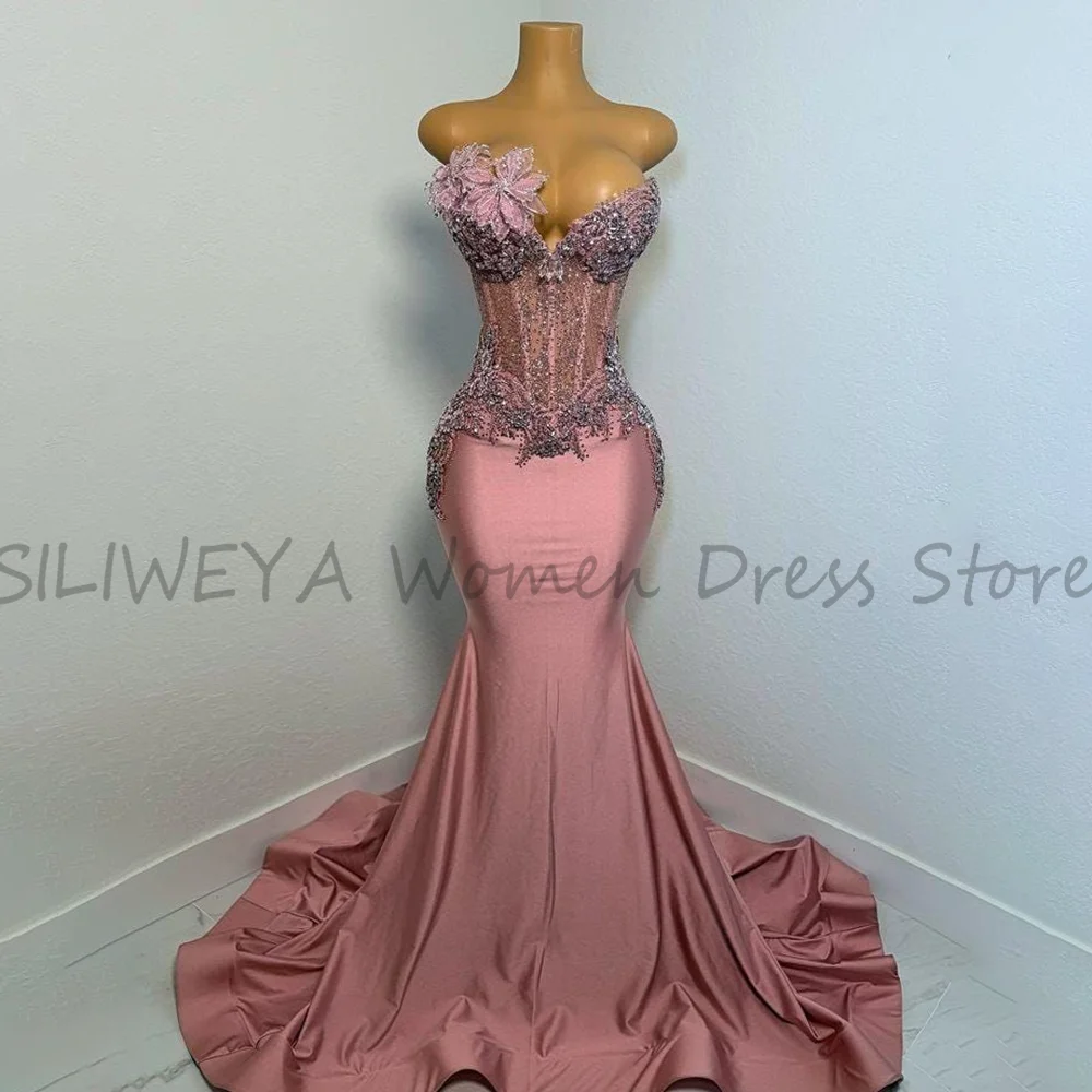 

Stunning Sweetheart Sleeveless Evening Dress With Flower Sequin Applique Elegant Mermaid Prom Gowns Long Vestidos De Festa