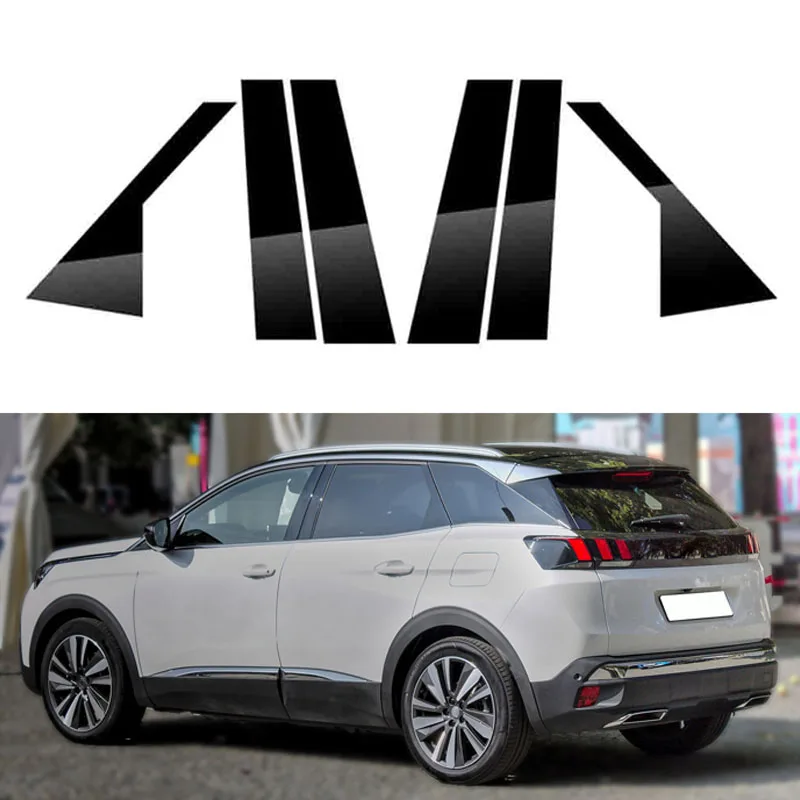 For Peugeot 3008 P84 2017 2018-2021 2022 2023 6Pcs Glossy Black Car Door Window Trim Pillar Posts Decorative Cover Trim