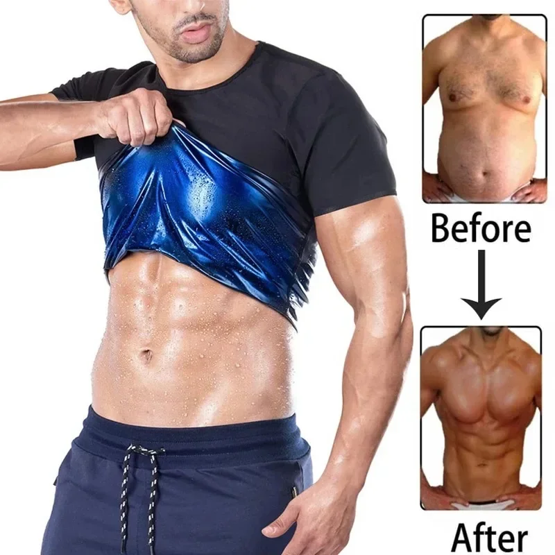 Men Sweat Sauna T-shirt Waist Trainer Slimming Suit Body Shapers Shapewear Corset Underwear Belly Control Fitness Fat Burn Tops