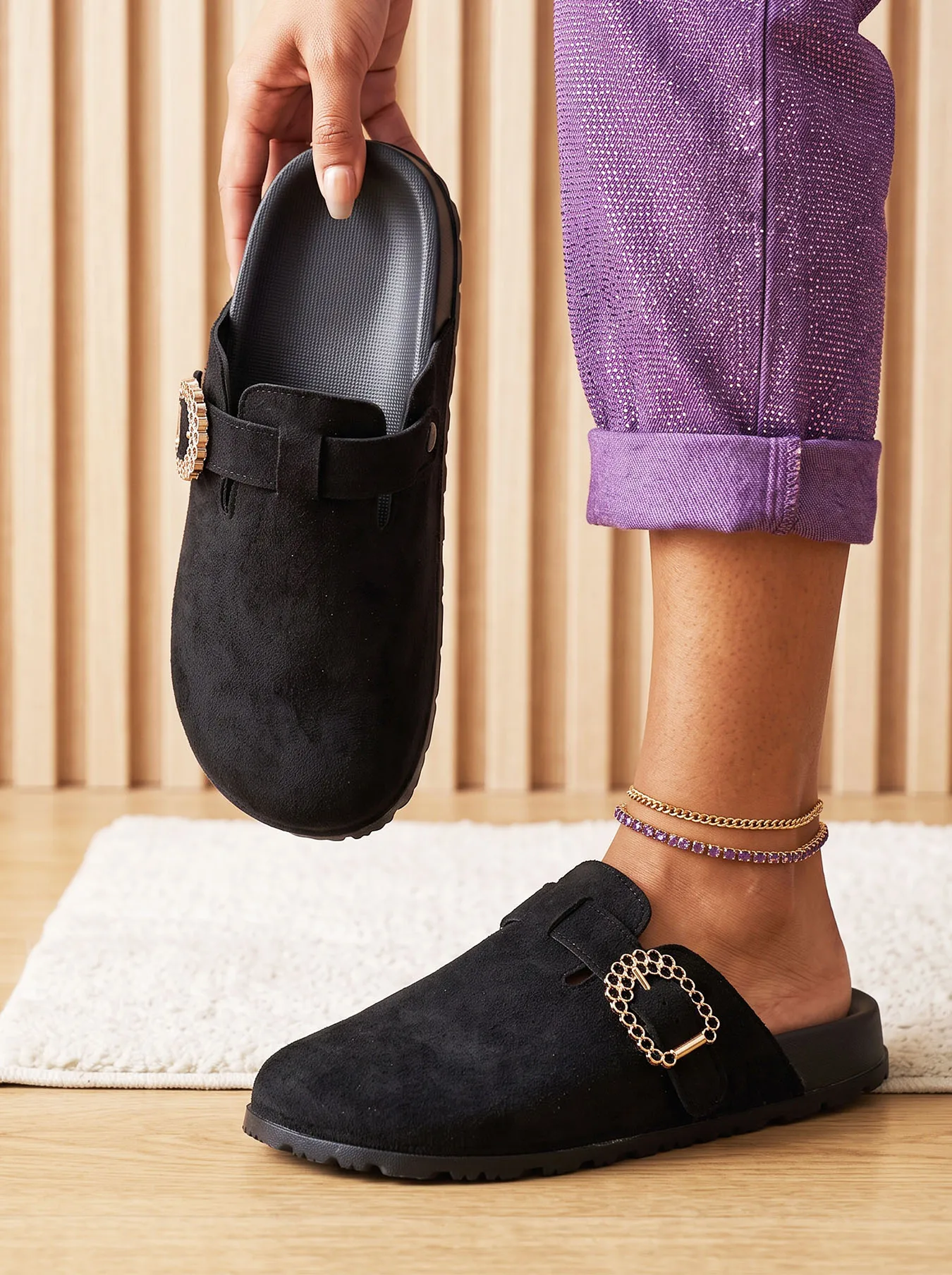 Men Plus Size Suede Mules Clogs Fashion Elegant Casual Comfortable Buckle Slip On Versatile Walking Shoes 32-50