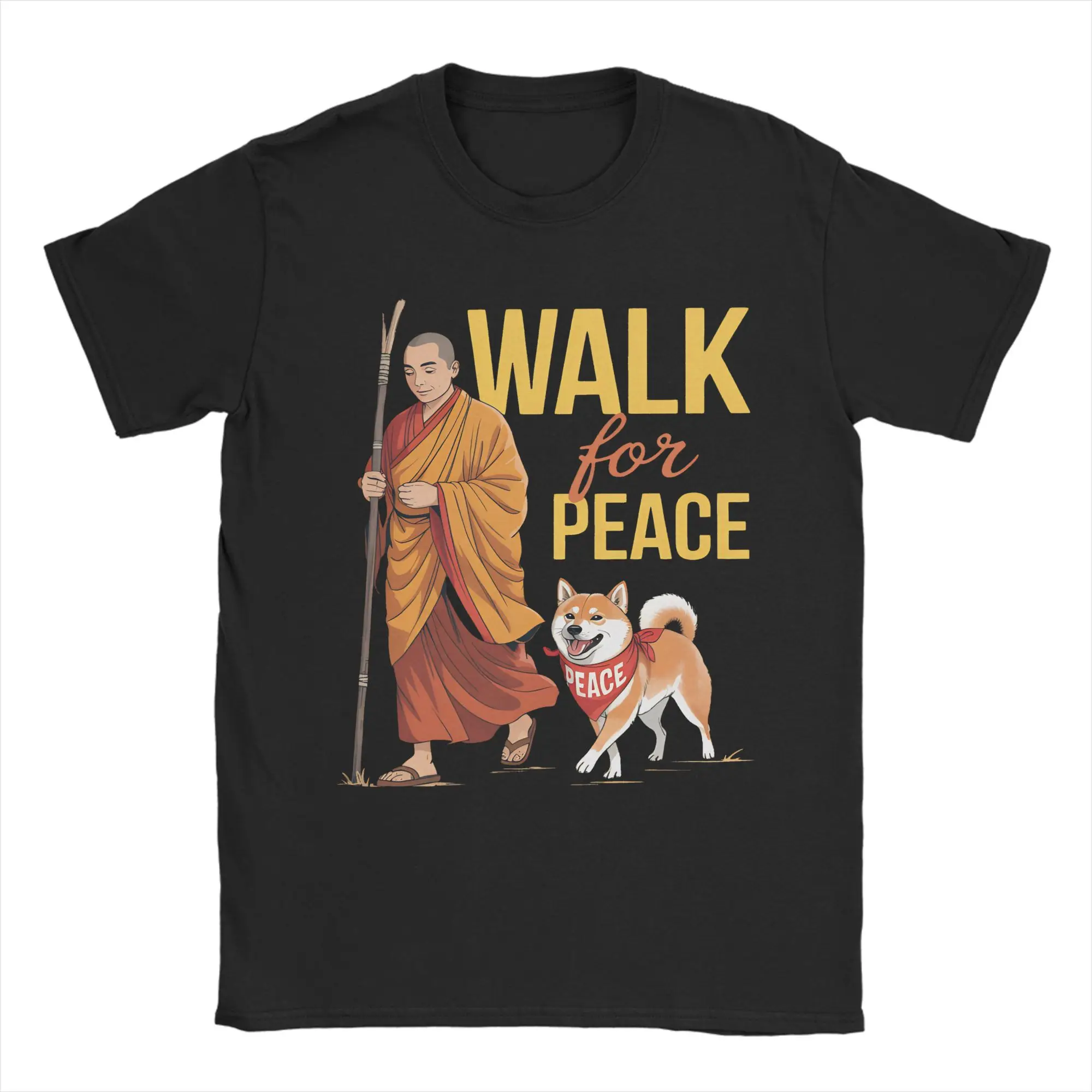 

Peace Walking Monks And Aloka Dog Walk for Peace Men T Shirt Amazing Tees Short Sleeve O Neck T-Shirt Cotton Summer Clothes