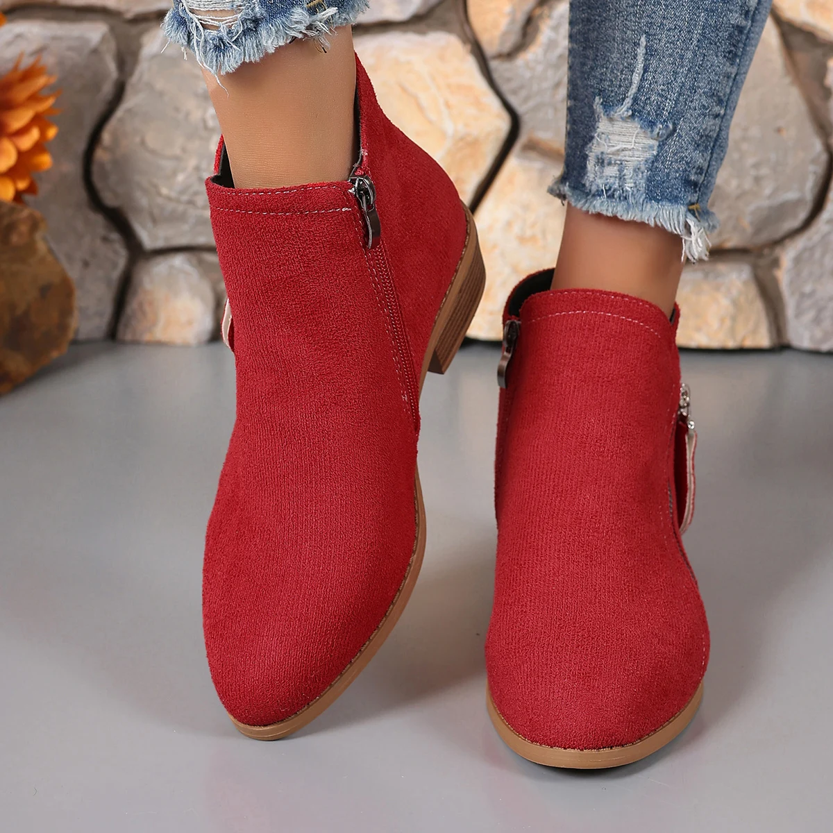 Women Ankle Boots Winter Low Heel Suede Leather Boots Platform Fashion Punk Boots Women Solid Color High Heels Shoes for Women