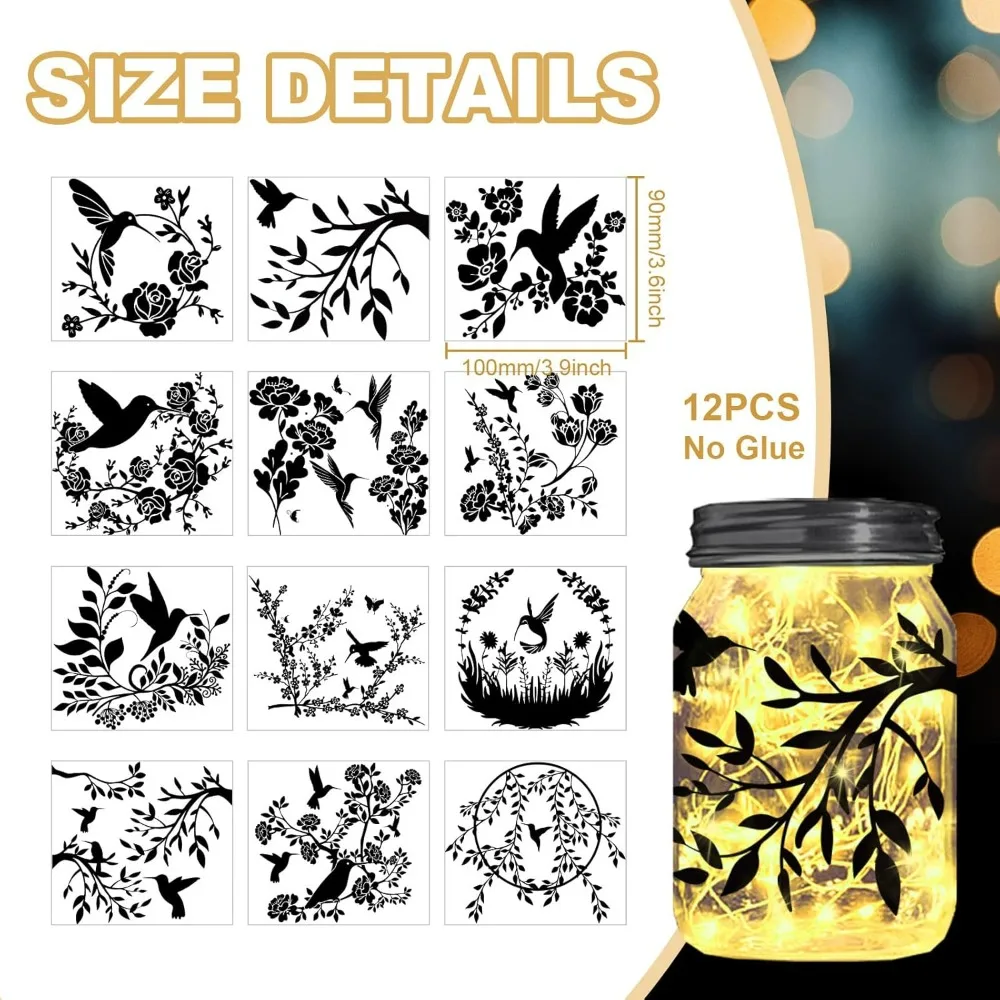 Fairy Silhouette Stickers Cutouts for Jars, Mason Can, Window, Glass, Wishing Bottle Decor, 12Pcs Silhouette Lantern DIY Craft