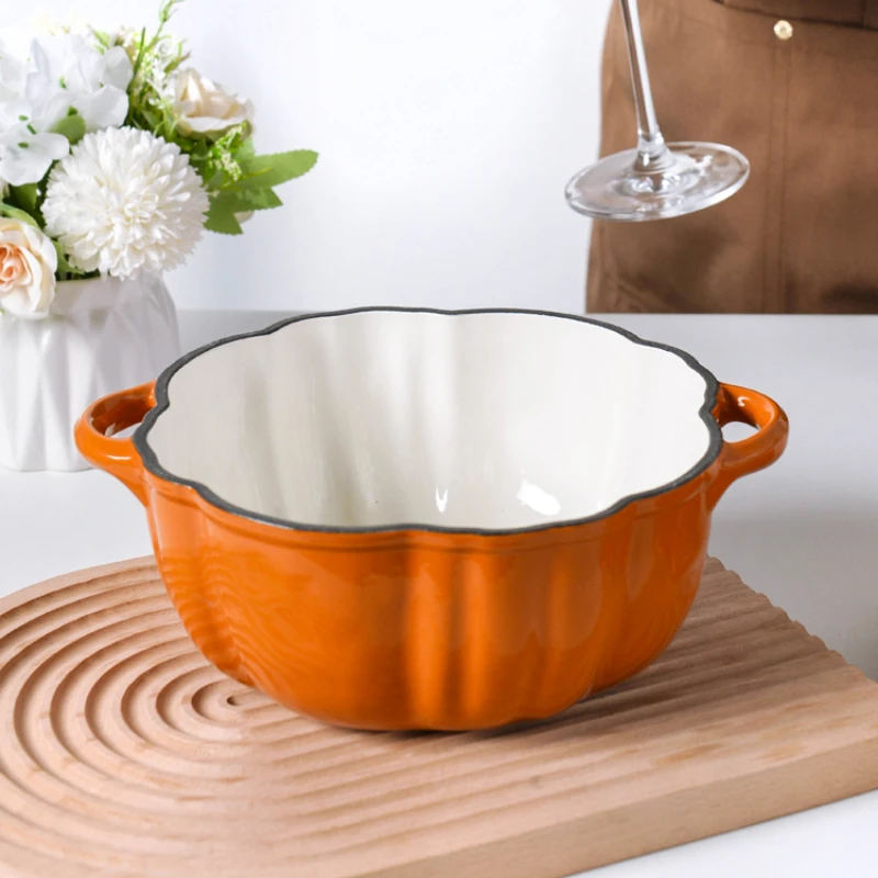 Cast Iron Pumpkin Pot: Non-Stick Fry Pan, Thickened Enamel Tomato Soup Pot, Induction Cooker Stew, Pumpkin Casserole