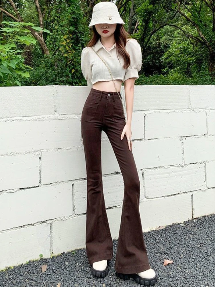 Flare Jeans Vrouwen Hoge Taille Hotsweet Skinny Fashion Solid Alle-Match Koreaanse Stijl Volledige Lengte Casual Chic Streetwear Stretchy