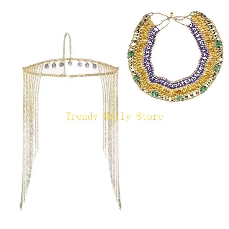 N5KB Egyptian Dress Up Accessories for Women, Head Chain, Snake Bracelet, Necklace