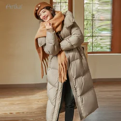 ARTKA 2023 Winter New Women Down Coat Fashion Casual Long Warm 90% White Duck Down Coats Thicken Hooded Down Jacket ZK92033D