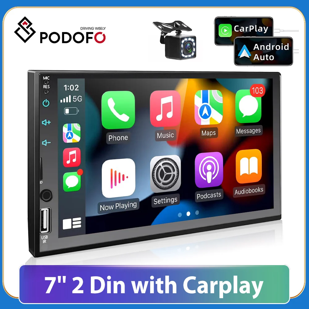 

Podofo 2 Din Car Radio Carplay 7" Touch Screen Autoradio Multimedia Video MP5 Player 2din Car Stereo Android Auto AUX BT SD/TF