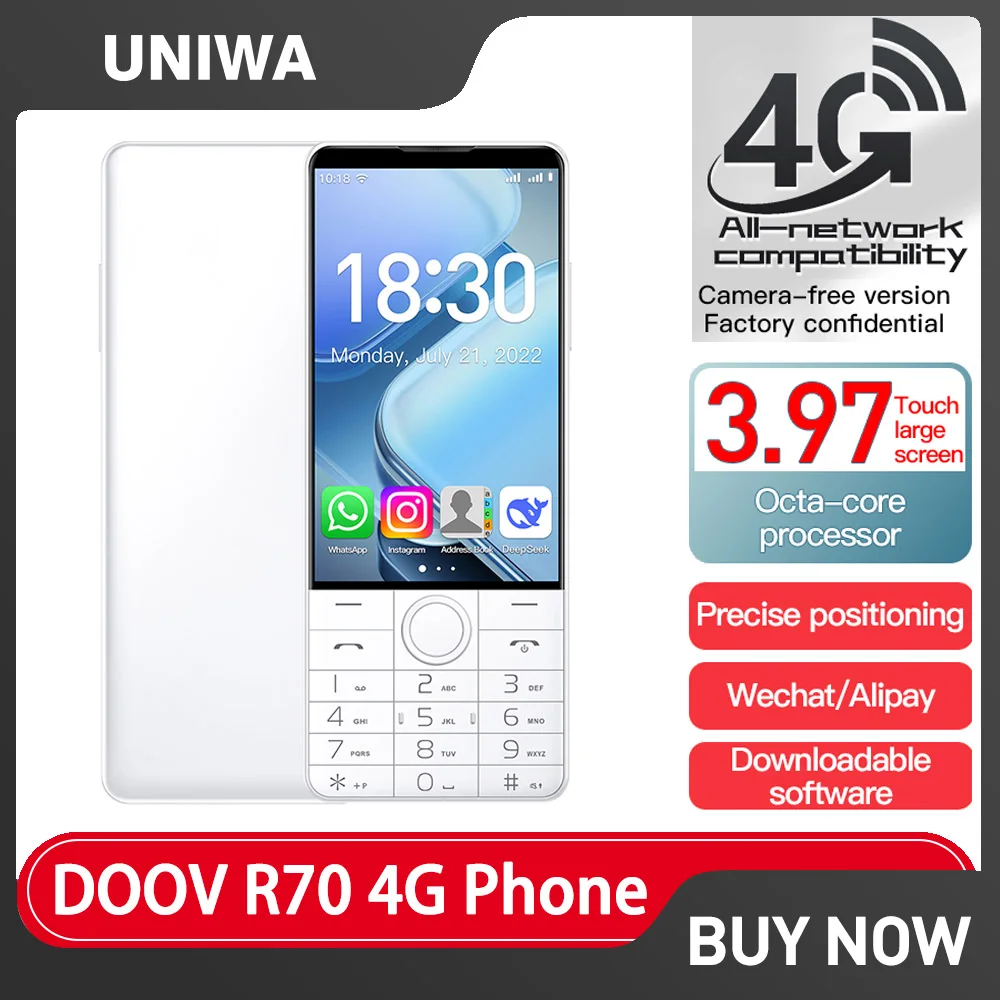 DOOV R70 4G Touch Keyboard Google Mobile Phone 4 " IPS Screen 6GB+128GB Android14 16mp 2600mAh Whatsapp Multi Language Cellphone