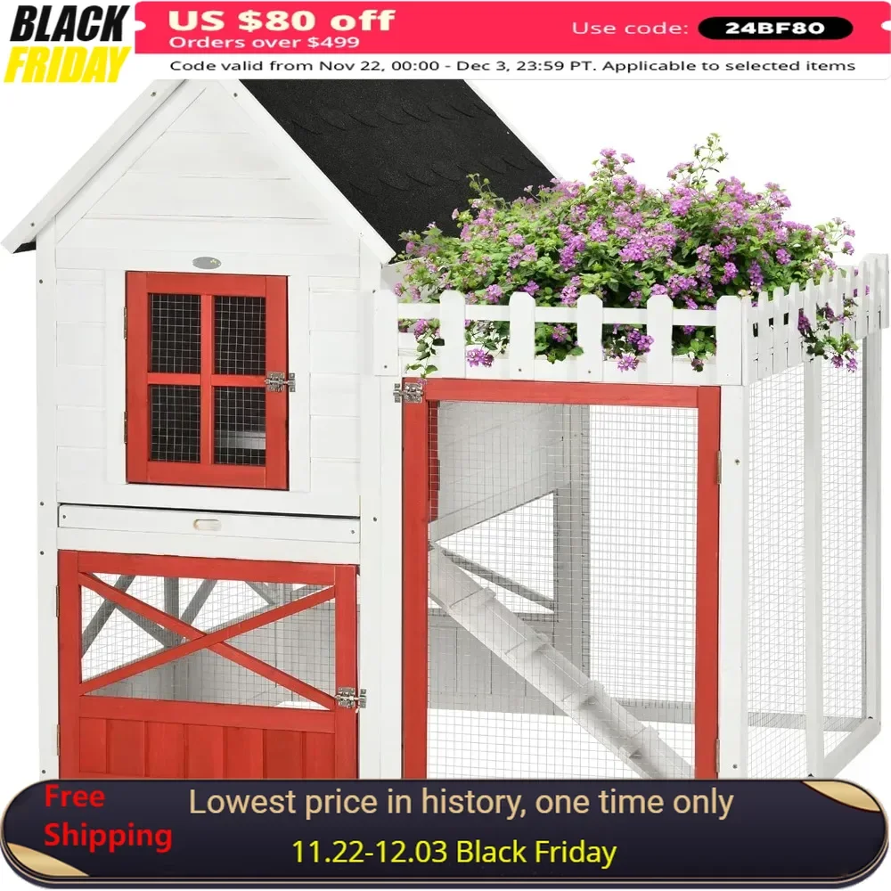 

Small Chicken Coop，51"，with Storage Box, Slide Out Tray，Chicken House Outdoor Hen House with Nesting Box, Wooden Chicken Cage
