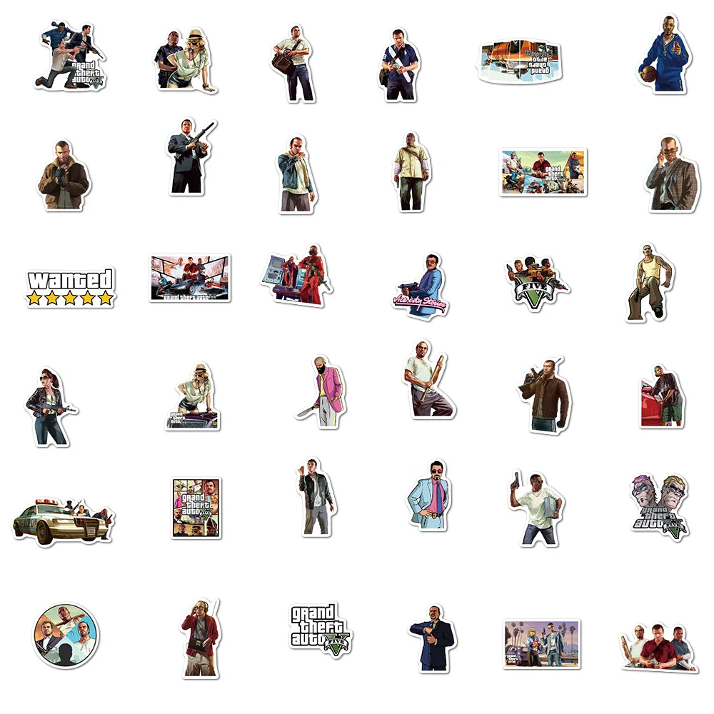 10/50pcs Game GTA Stickers Grand Theft Auto Pack Fridge Laptop Motorcycle Luggage Phone Suitcase Waterproof Stickers Kids Decal