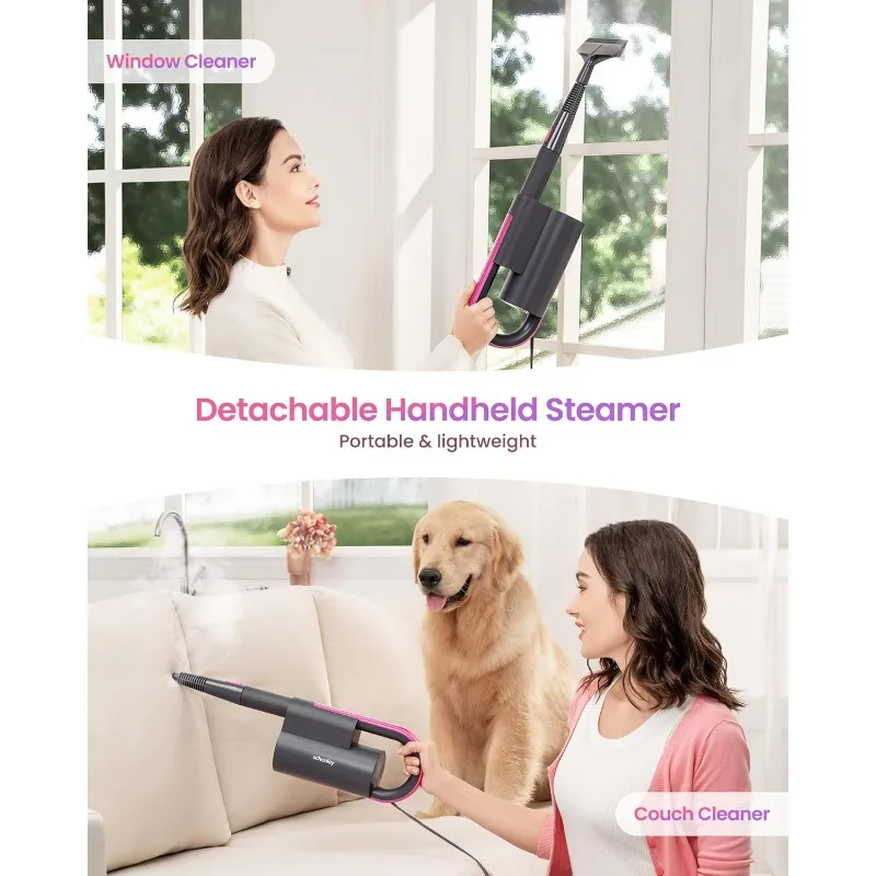 7-in-1 Steam Mop Dual-Rod Design with Detachable Handheld Steamer for Walls, Grouts, Hard Floors, Tiles, includes Multi