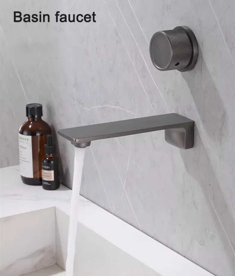  Bathroom Gray Basin Faucet Brush Gold  Sink Mixer Brass Sink Faucet Hot & Cold Wash Faucet Water Tap