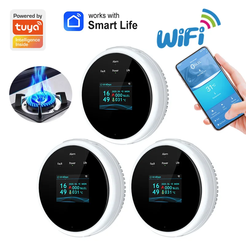 Tuya WiFi Gas Detector Home LPG Natural Gas Leak Alarm LED Display Leakage Sensor Smart Life APP Control