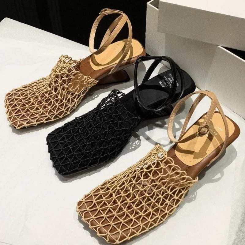 

2025 New Arrivals Fashion Style Square Toe Women Slippers Air Mesh Height Increasing Fashion Solid Summer Outwear Women Shoes