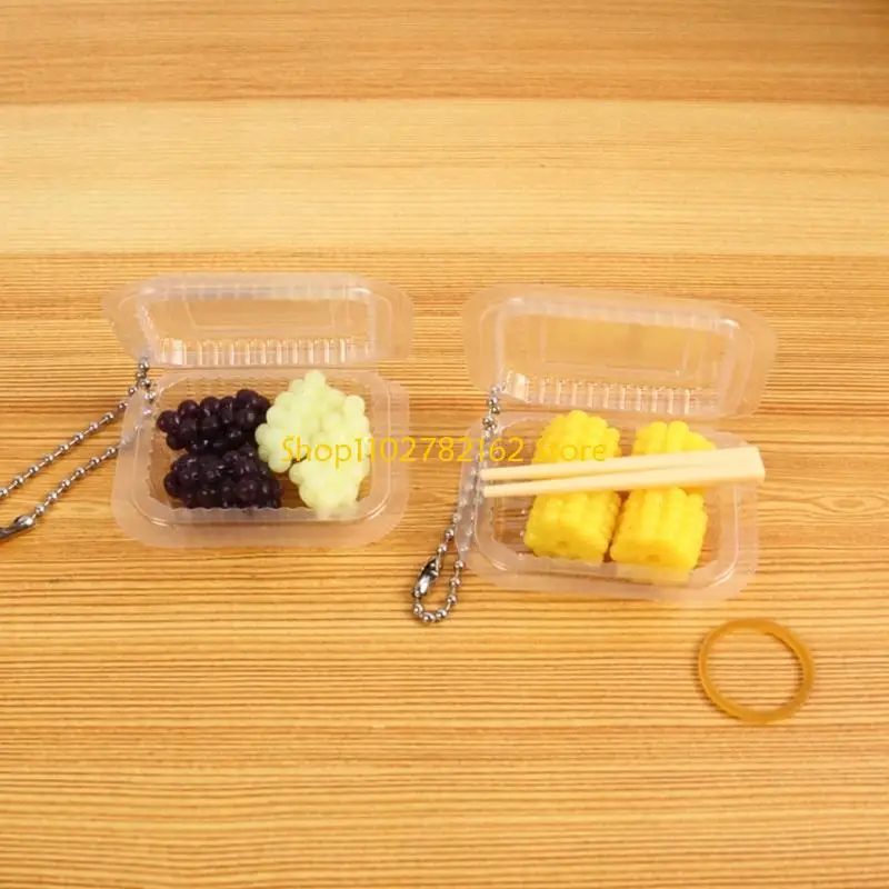 547B Collector Mini Box Charm Clear Lunch Box Keychain with Chopsticks and Silver Chain for Purse Accent Display