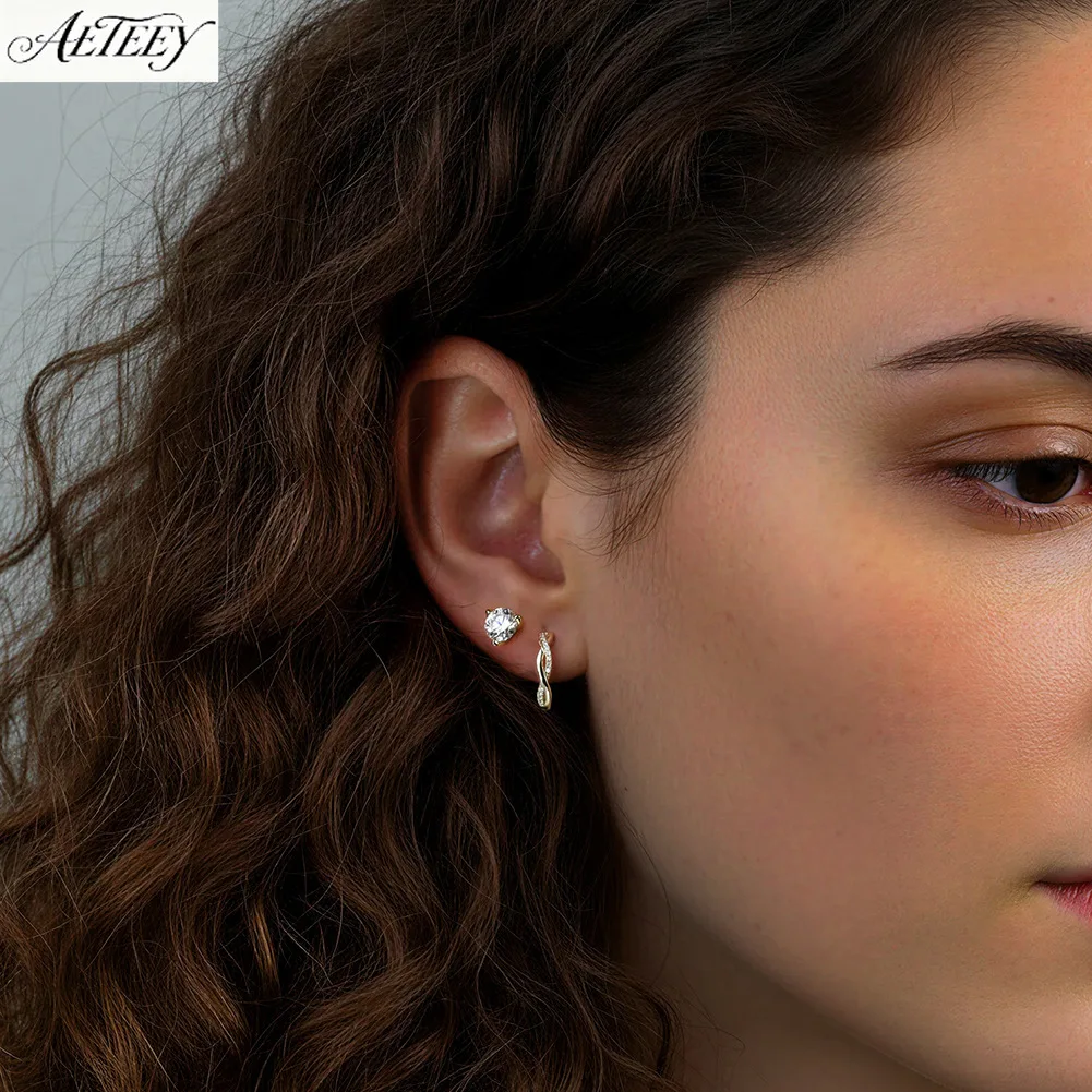 Silver Twist Mobius Hoop Ear Buckles Inlaid Moissanite Minimalist Women Earrings For Autumn Winter