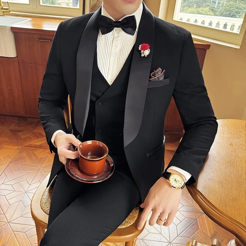 166 Suit suit men groom wedding dress Korean style slim suit