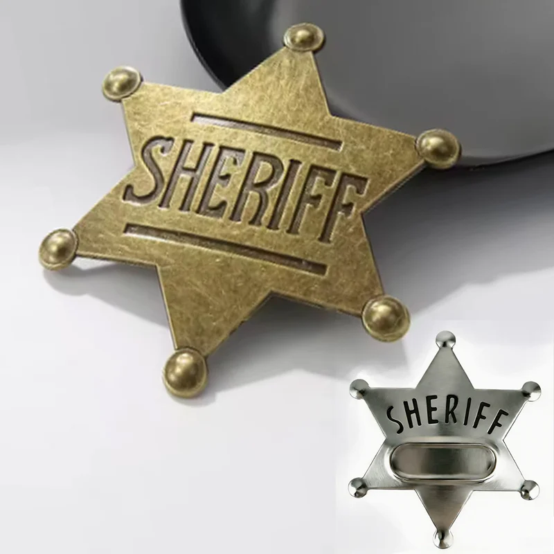 Creative Western Adult Sheriff Badges Costume Star Shaped Metal Pin Brooches Carnival Party Gifts for Halloween Cowboy Honor Toy