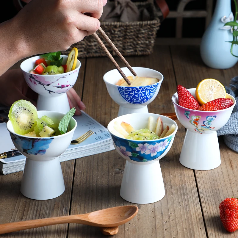 Chinese-style High-footed Bowl Creative Snack Dessert High-footed Cup Ceramic Sauce Plate Refreshment Fruit Plate Tableware