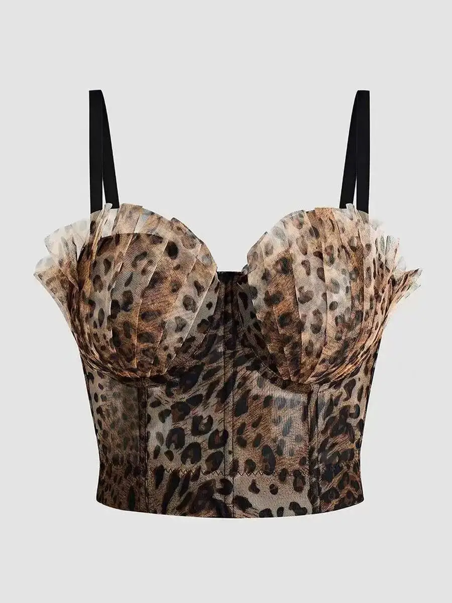 

French three-dimensional vest pure desire style high-end leopard print camisole women's backless camisole hollow top