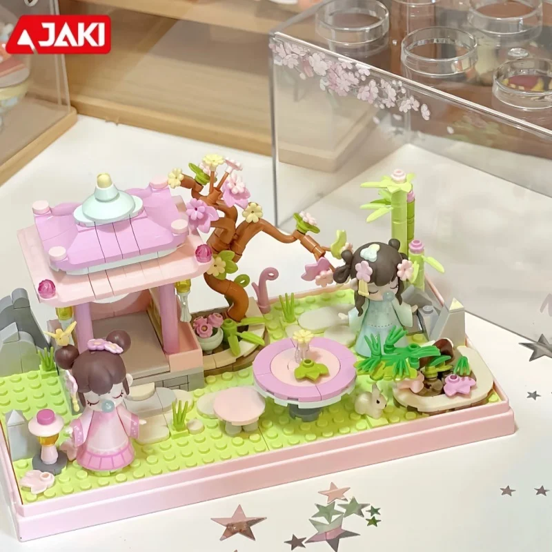 

JAKI собрать строительные блоки Нэнчи в древнем стиле, садовая архитектура, модель с видом на улицу, коллекционные украшения, подарки на день рождения