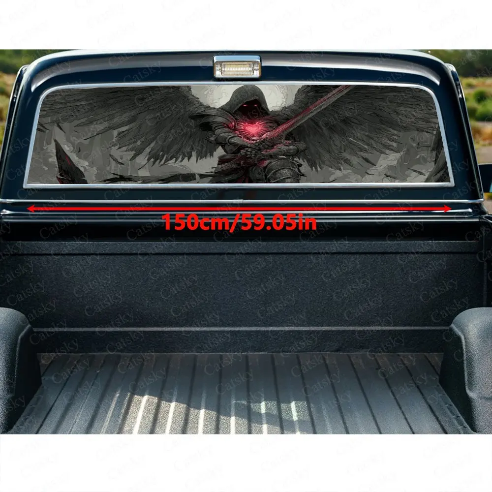 Dark-Winged Blood-Heart Knight Perforated Car Vinyl Wraps, Durable Car Rear Windshield Sticker, Waterproof Car Rear Window Decal