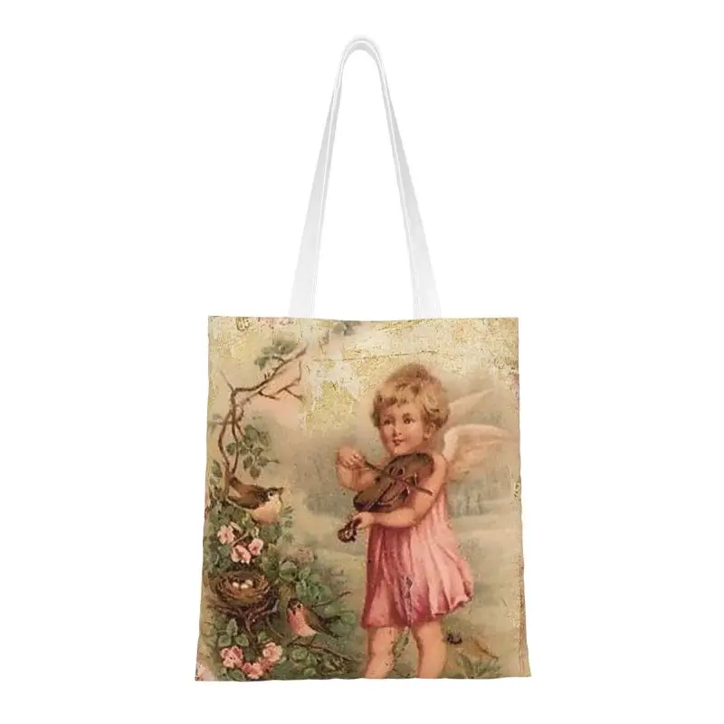 Cute Printing Victorian Angel Shopping Tote Bag Durable Canvas Shopper Shoulder Vintage Angel Handbag