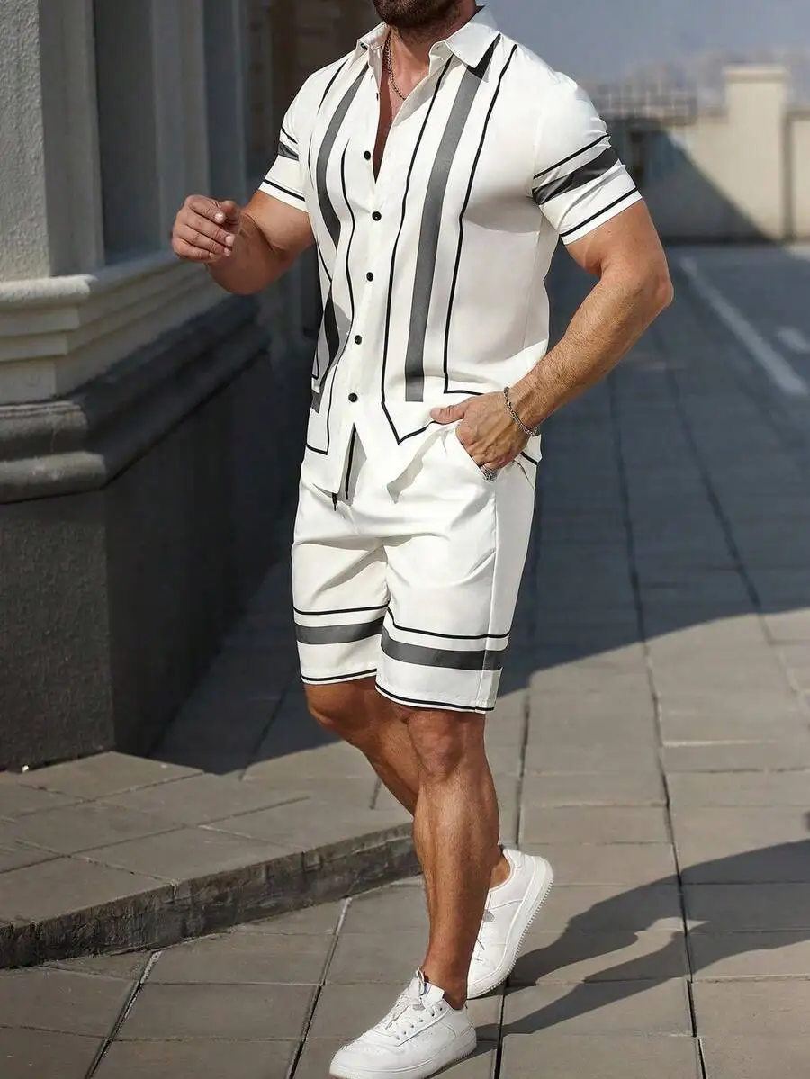 

Mens Vertical Stripe Short Sleeve Button-Down Casual Shirt Summer