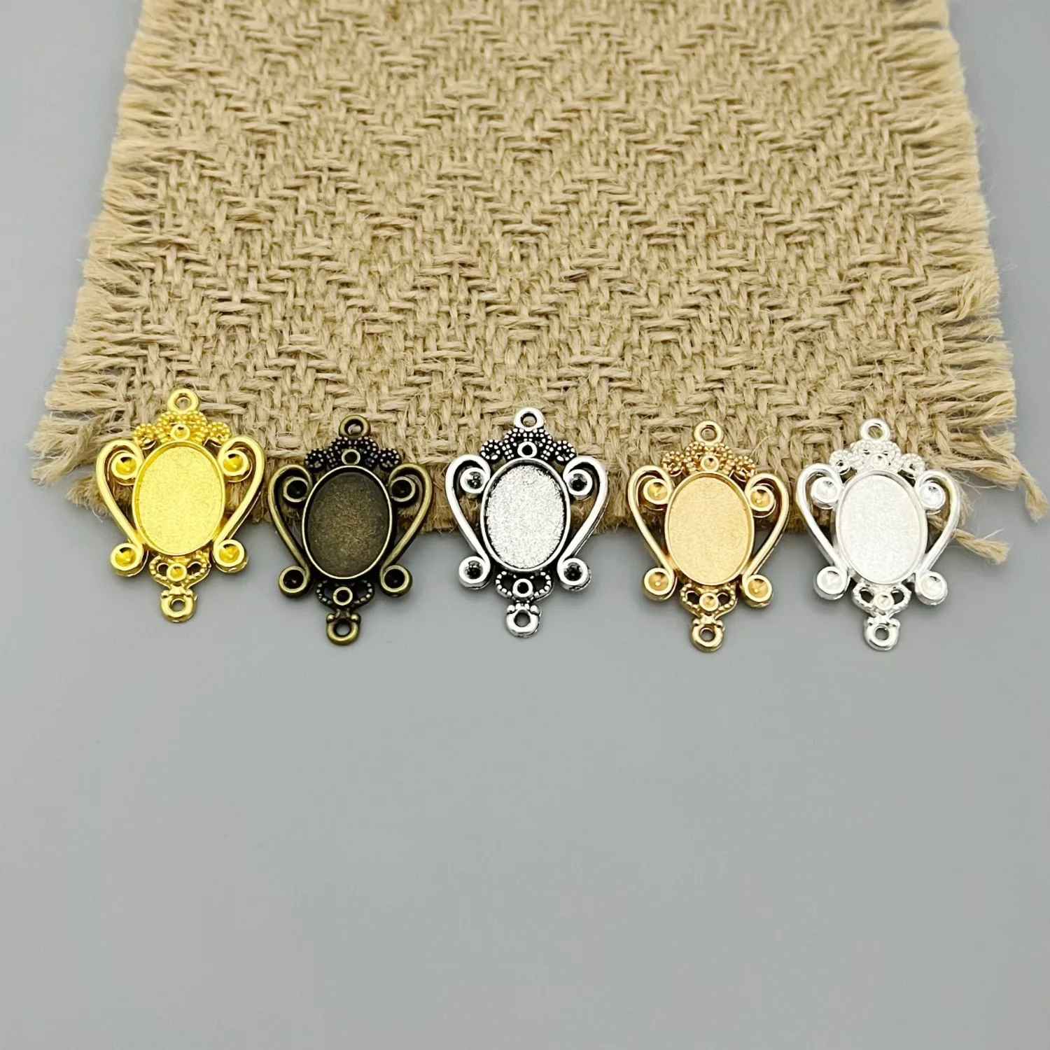 20Pcs Per Lot Oval Bezel Trays Inner 10x14mm Double Loop Vintage Blank Pendant Base DIY Inlay Jewelry Making Accessories