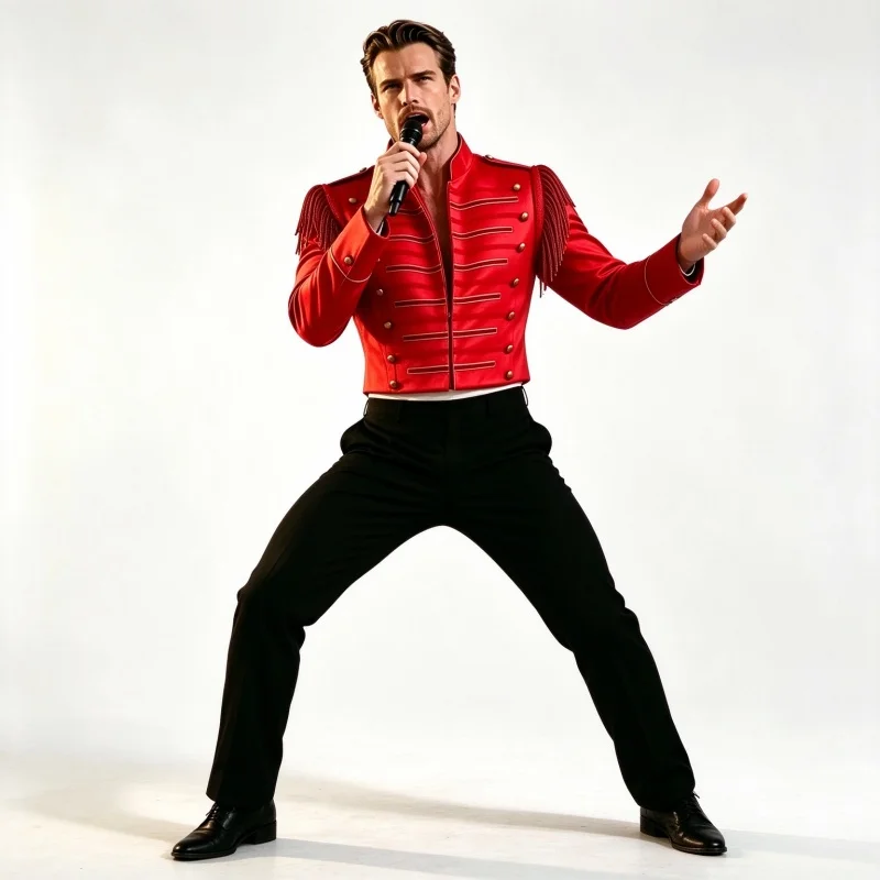 Men's Red Satin Court Jacket Stand Collar Tassel Shoulder Epaulet Cropped Blazer Singer Stage Performance Costume Party Coat