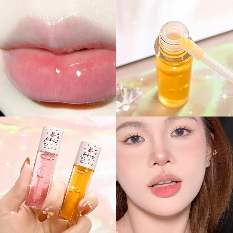 Peach Milk Honey Lip Oil Relieves Dry Moisturizing Lip Gloss Fades Lip Lines Water Light Lips Big Brush Head Korean Cute Makeup