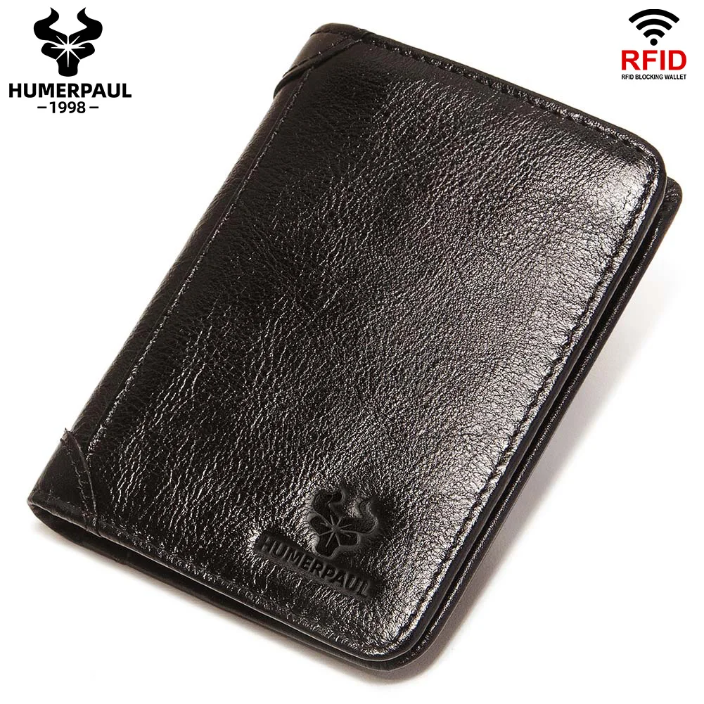 Men's short wallet, double-folding anti-theft, brushed cowhide, easy-to-carry coin purse, gift, large-capacity multi-card credit