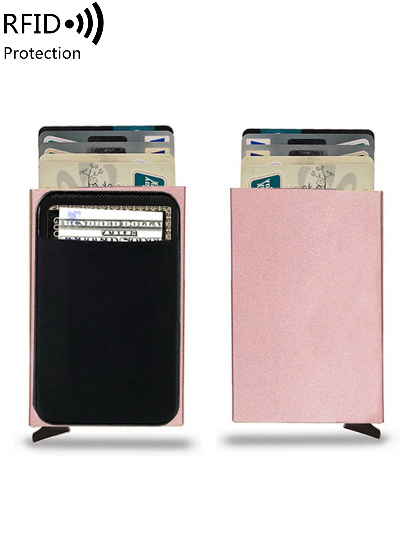 Fashionable Slim Aluminum RFID Blocking Business Card Holder&Wallet Male Woman Minimalist Automatic Pop-Up With Metal Card Case