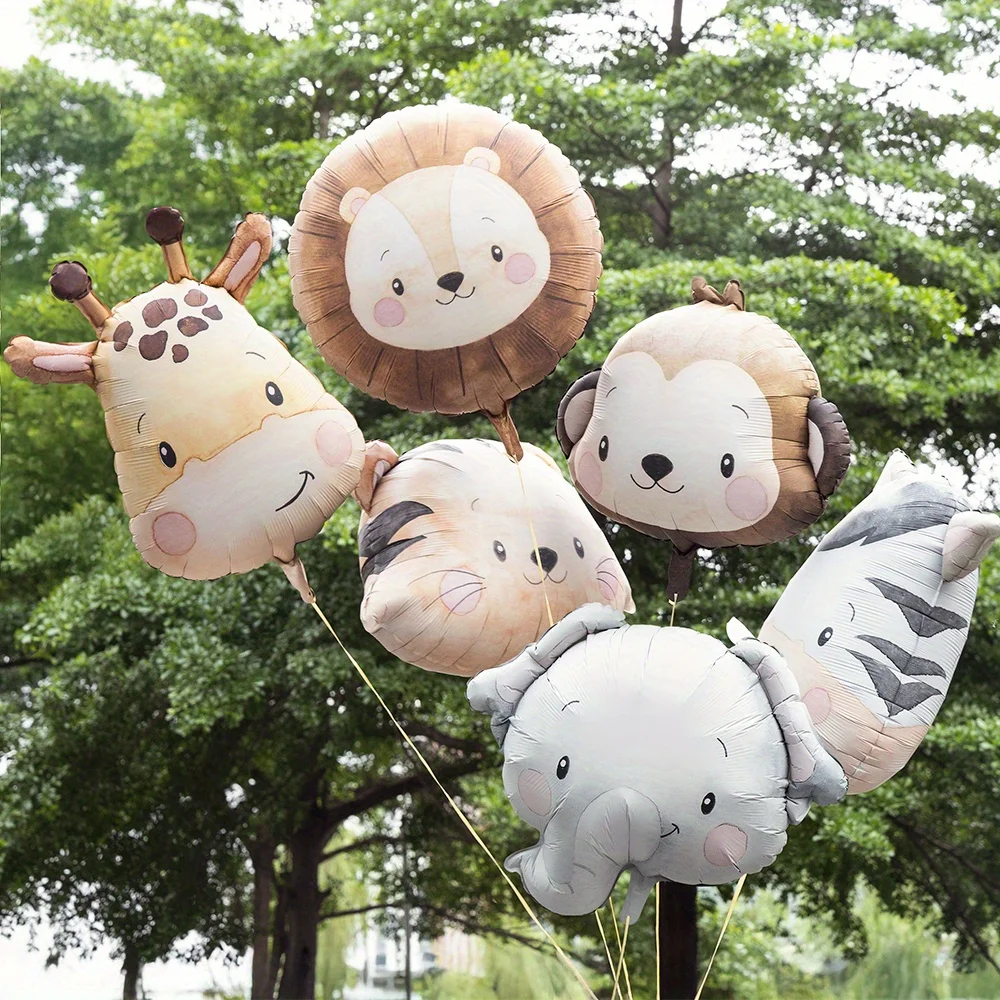 بالونات رأس حيوانات الغابة، بالونات قرد أسد نمر زيبرا زرافة لتزيين حفلات أعياد الميلاد، هدية تزيين حفلات الغابة #1