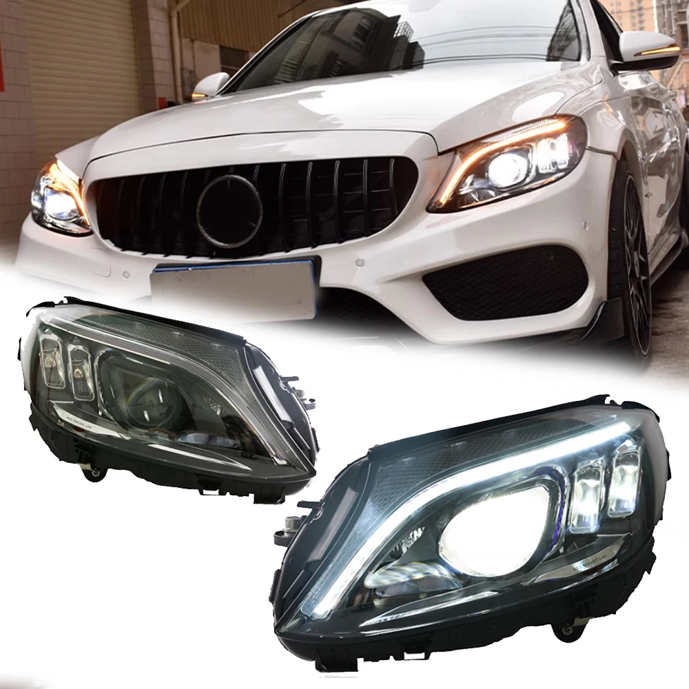 

Поп светодиодные фары для Mercedes Benz W205 15-21, высокий стиль, полностью светодиодные DRL, автомобильные фары в сборе, аксессуары для сигнала, модифицированная лампа