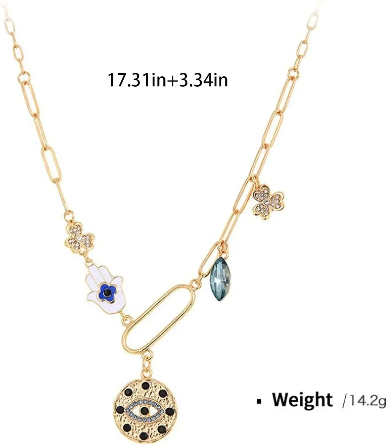 خمر الذهب أربع أوراق البرسيم شرابة قلادة الأبيض النخيل جولة الشيطان العين قلادة القلائد للنساء هدية عيد ميلاد المجوهرات