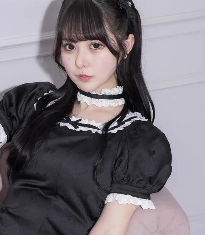 Japanese Style Women's Casual Dresses Cute Girl Lace Color Matching Satin Bow Jacquard Cute Short Sleeve Dress Summer