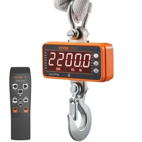 

Heavy Duty Digital Crane Scale 2200lbs/1000kg with Remote, Display, Cast Aluminum, Precise for Industrial, for construction