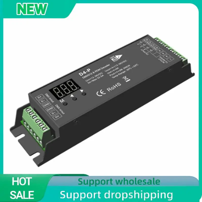 Solid D4-P 4 Channel PWM Constant Voltage DMX &RDM LED Decoder Controller Digital Display XLR3 RJ45 Port DC12-36V Input 8Ax4ch B