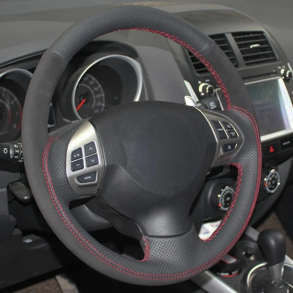 Car Steering Wheel Cover Hand-Stitched Non-Slip Black Genuine Leather For Mitsubishi Lancer EX Outlander ASX Pajero Sport