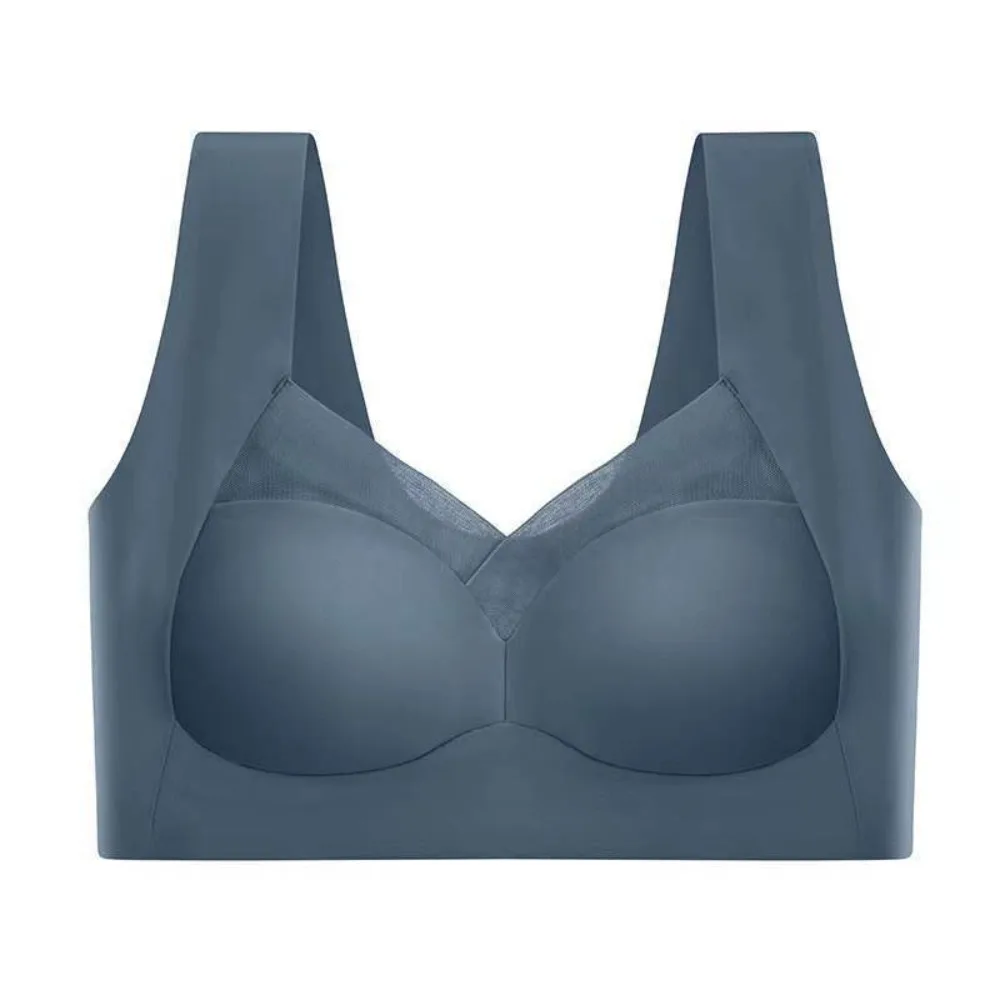 

Comfortable Ice Silk Wireless Deep V Bra Seamless Big Cup Brassiere for Women Lingerie Gathered Breasts Push Up Bras Running