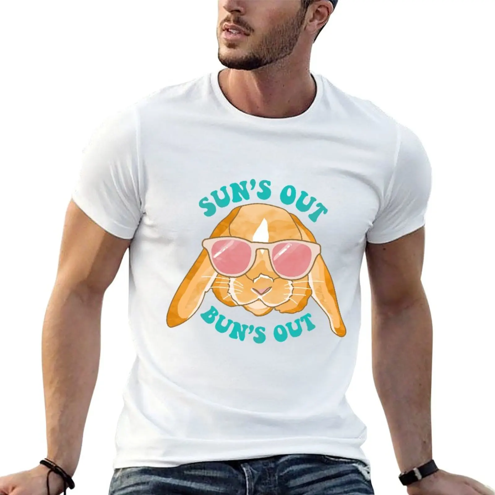 Sun's Out, Bun's Out Rabbit Illustration T-Shirt Everyday Wear Basic Short Sleeve Top