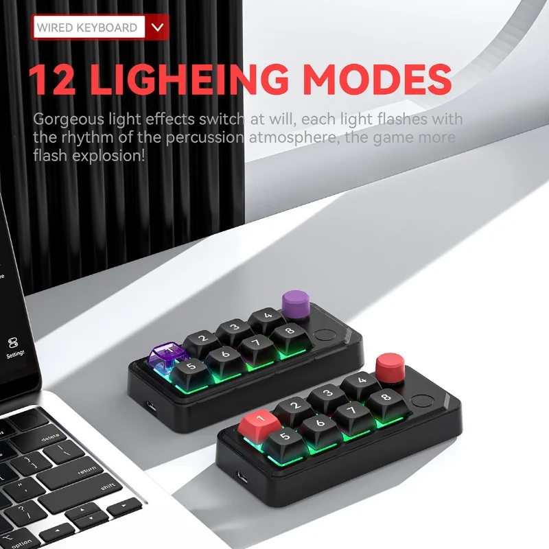 

8-Key Wired Gaming Mini Keyboard Hot-Swap Full Keys 12 Lighting Effects Macro Definition Compact Keyboard Dual Type-C For Gamers
