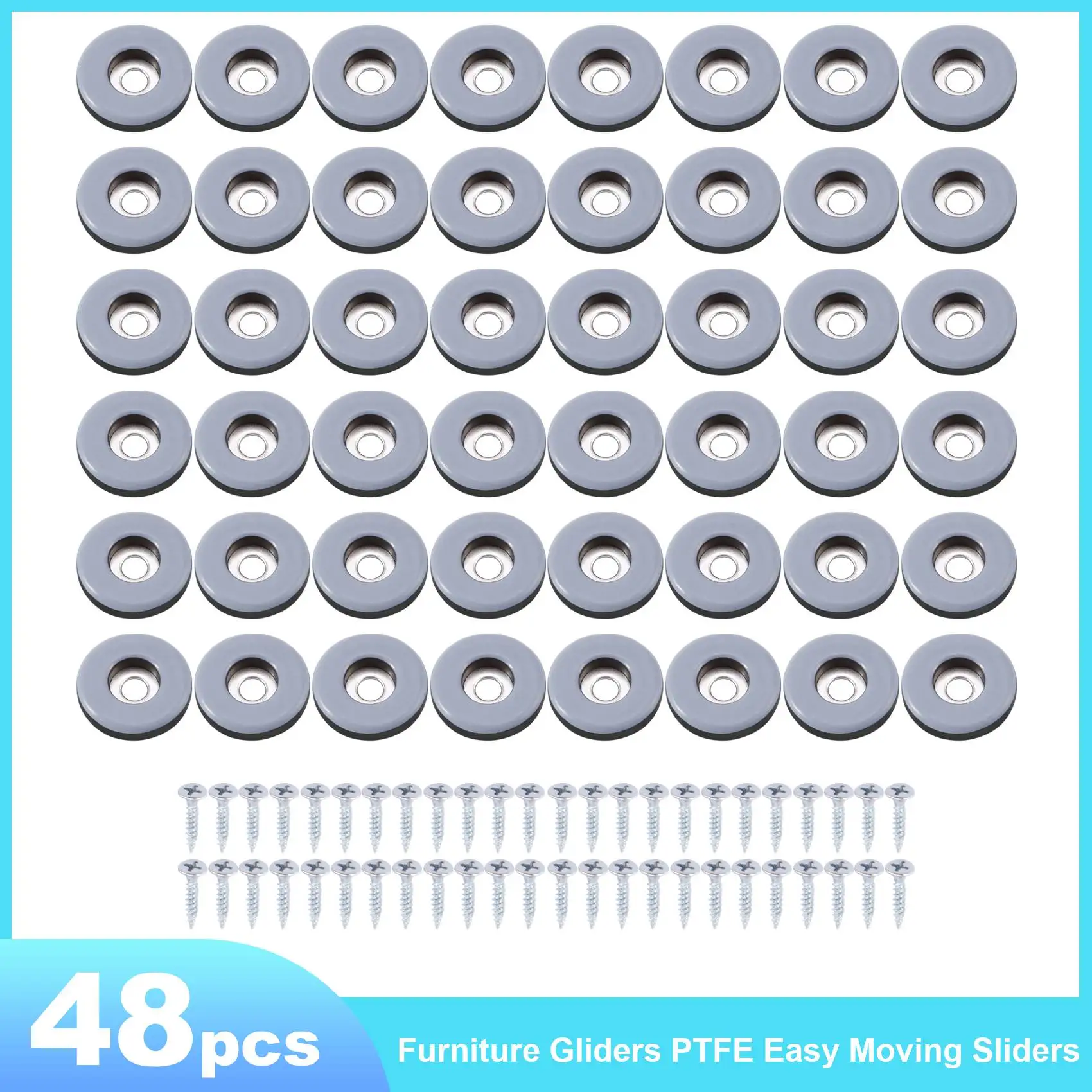 เครื่องร่อนเฟอร์นิเจอร์48ชิ้นวัสดุ PTFE แบบเลื่อนได้ง่ายพร้อมตัวป้องกันพื้นแบบสกรูสำหรับพื้นไม้แข็งปูกระเบื้อง (รอบ25มม.)