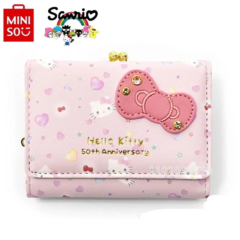 MINISO Hello Kitty New Women\'s Wallet Luxury Brand Original Women\'s Coin Purse Cartoon Cute Folding Fashion Mini Girl Coin Purse